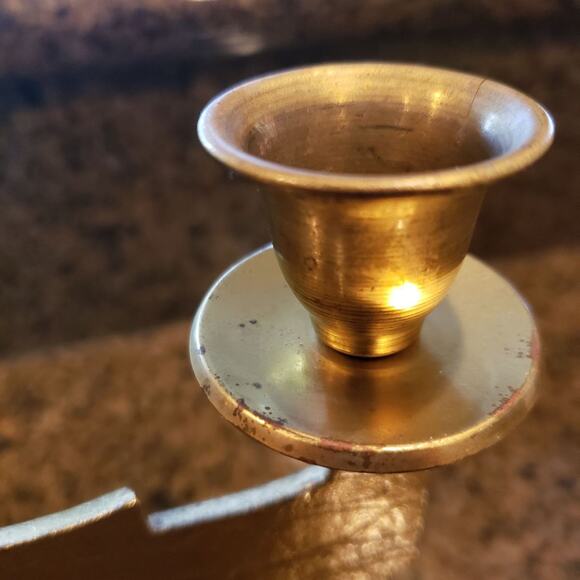 Vintage 1990's Hen Holon Israel Shabbat Brass Enamel Candle Holder - Picture 5 of 5
